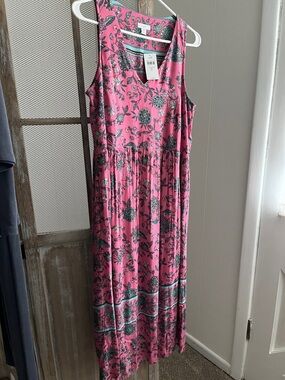 J. Jill Pink Floral V-Neck Sleeveless Maxi Dress